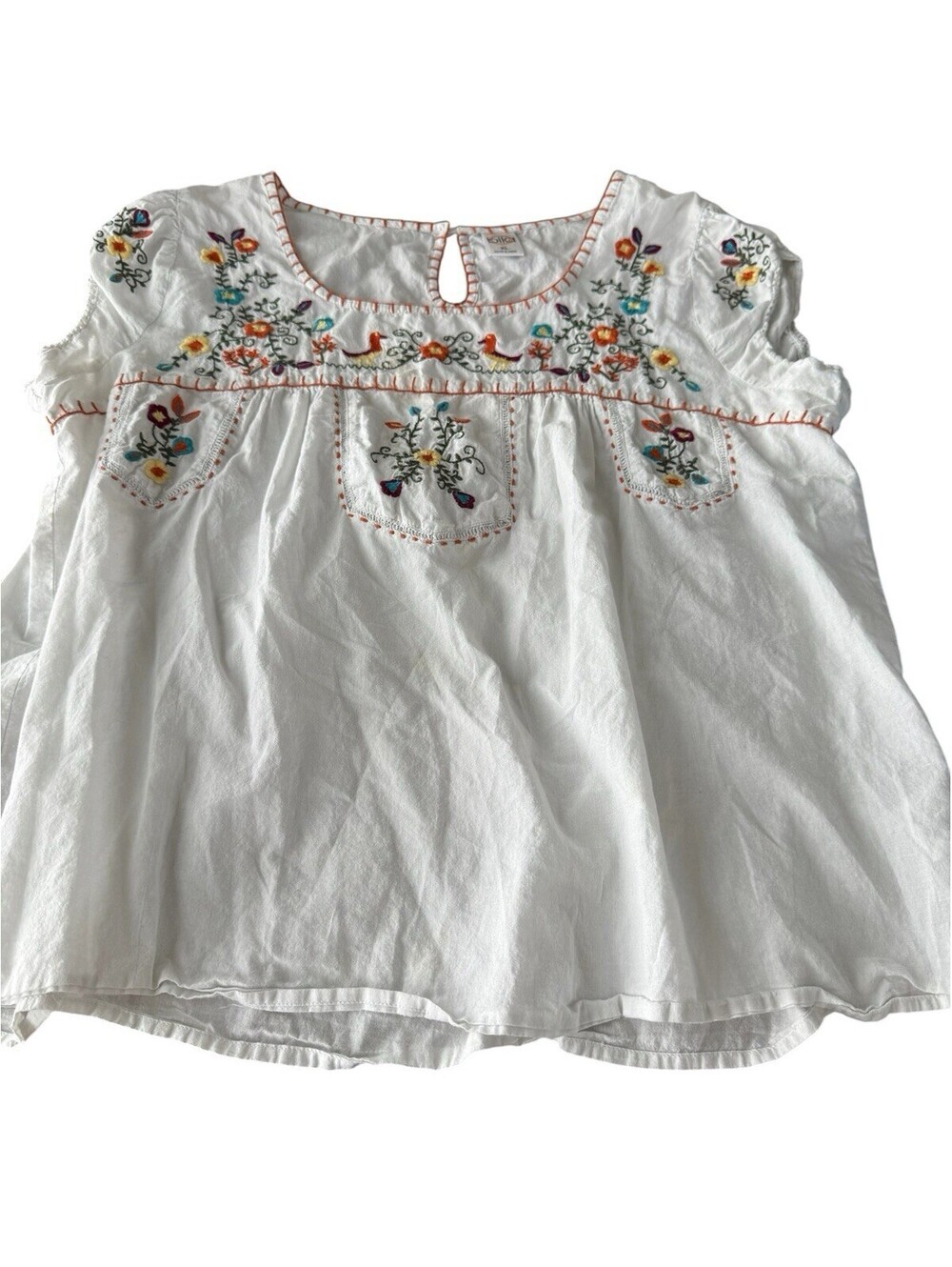 Bila Cap Sleeve Summer Top Size XL Boho Embroidered Peasant Baby Doll